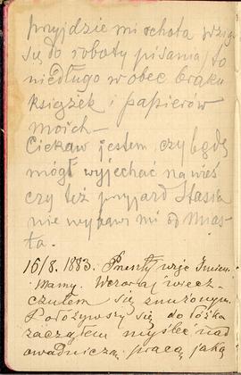 Notes nr 16 z wpisami odręcznymi  Erazma Majewskiego z okresu 08.08.1883 r.-03.12.1882 r.  strona.