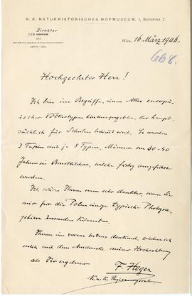 List od F. Hegera do Erazma Majewskiego (druk  rękopis)  strona 1