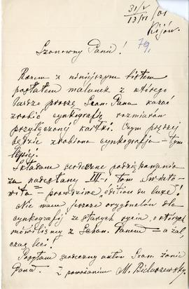 List od Mikołaja Bielaszewskiego do Erazma Majewskiego (rękopis)  strona 1