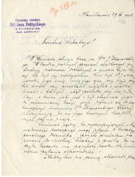 List od Jana Dołżyckiego do Erazma Majewskiego (rękopis  stempel)  strona 1