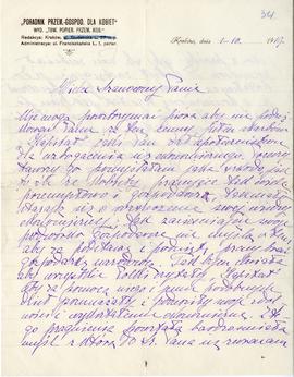 List od Antoniny Ambroziewiczowej do Erazma Majewskiego (rękopis)  strona 1