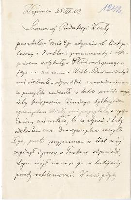 List od dr. Łęgowskiego do Redakcji "Wisły" (rękopis)  strona 1