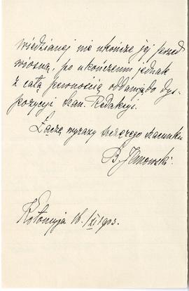 List od Benona Janowskiego do Erazma Majewskiego (rękopis)  strona 2