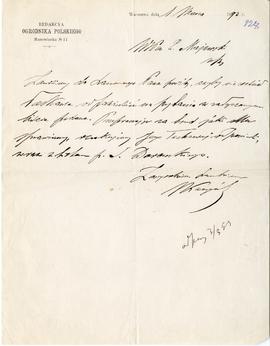 List od Władysława Kaczyńskiego do Erazma Majewskiego (rękopis)  strona 1