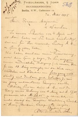 Karta pocztowa od R. Friedländer do Erazma Majewskiego (druk  rękopis)  strona 2