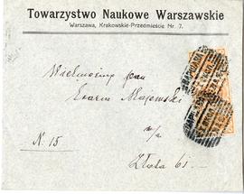 Koperta po liście zaadresowana do Erazma Majewskiego  (rękopis  druk  druk firmowy Towarzystwa Na...