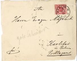 Koperta zaadresowana do Erazma Majewskiego (rękopis  znaczek  stempel)  strona 1