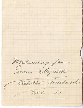 List od Władysława Jabłonowskiego do Erazma Majewskiego (rękopis)  strona 1