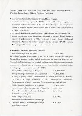 Państwowe Muzeum Archeologiczne w Warszawie. Sprawozdanie z działalności w roku 1998.  Maszynopis...