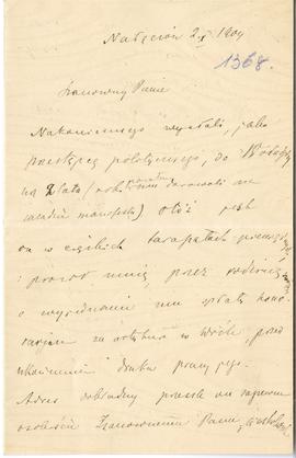 List od B. Malewskiego do Erazma Majewskiego (rękopis)  strona 1