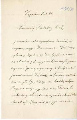 List od dr. Łęgowskiego do Redakcji "Wisły" (rękopis)  strona 1