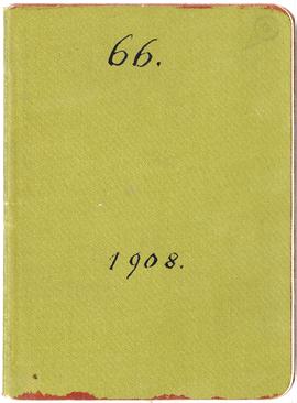 Okładka notatnika z odręcznie napisanym numerem 66 i rokiem 1908