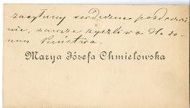 Bilet wizytowy  Maryi Józefy Chmielowskiej (druk  rękopis)  strona 1
