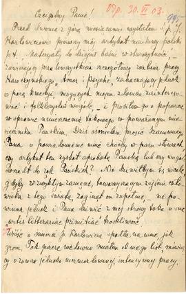 List od Witolda Klingera do Erazma Majewskiego (rękopis), strona 1: "Czcigodny Panie! Przed ...