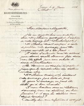 List w języku francuskim z dnia 09.06.1894 r. na papierze znakowanym "Maison foundée en 1820...