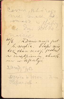 Notes nr 16 z wpisami odręcznymi  Erazma Majewskiego z okresu 08.08.1883 r.-03.12.1882 r.  strona.