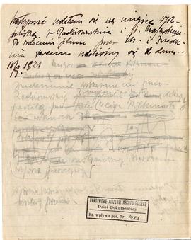 Odręczne notatki Józefa Żurowskiego pt. "Historja wykopaliska w Jakuszowicach" sporządz...