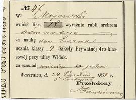Kwit nr 47 (w tylnej kieszonce notesu nr 19) na kwotę 18 rubli srebrem  poświadczający opłatę za ...