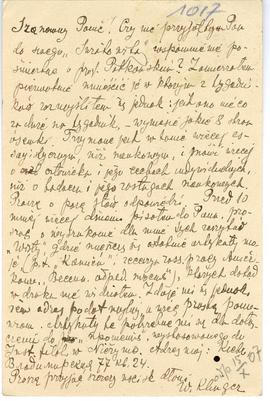 Karta pocztowa od Witolda Klingera do Erazma Majewskiego, strona 2