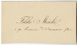 Bilet wizytowy Feliksa Mińskiego (druk  rękopis)  strona 1