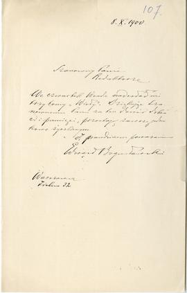 List od Edwarda Bogusławskiego do Erazma Majewskiego (rękopis)  strona 1