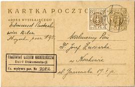 Karta pocztowa z rękopisem listu Edmunda Padechowicza do Józefa Żurowskiego z dnia 27.07.1922 r. ...