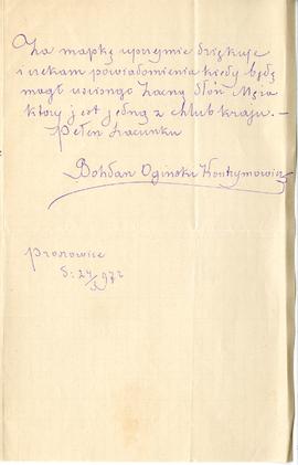 List od Bohdana Ogińskiego Kontrymowicza do Erazma Majewskiego (rękopis), strona 3