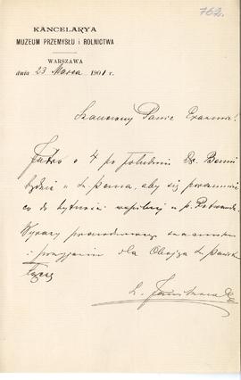 List od Leopolda Janikowskiego do Erazma Majewskiego (rękopis na druku firmowym Muzeum Przemysłu ...