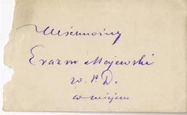Koperta zaadresowana do Erazma Majewskiego z biletem wizytowm Franciszka Krupińskiego