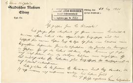 Maszynopis pisma w języku niemieckim ze Städtisches Musum Elbing do Józefa Żurowskiego z 1937 r. ...