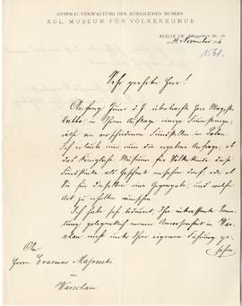 List z Kgl. Museum Für Völkerkunde w Berlinie do Erazma Majewskiego (druk  rękopis)  strona 1