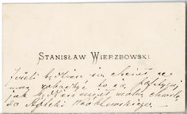 Wizytówka (luzem w kieszonce tylnej okładki notesu nr 12) z nazwiskiem Stanisław Wierzbowski i te...