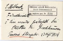 Fiszka z odręcznymi notatkami bibliograficznymi Józefa Żurowskiego  strona 1: "E. Hollack  F...