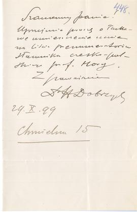 List od Henryka Dobrzyckiego do Erazma Majewskiego (rękopis)  strona 1