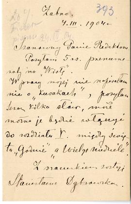 List od Stanisławy Dąbrowskiej do Erazma Majewskiego (rękopis)  strona 1