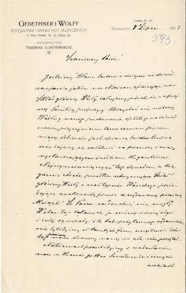 List od firmy Gebethner i Wolff do Erazma Majewskiego (druk  rękopis)  strona 1
