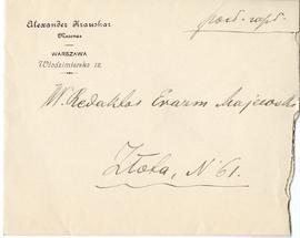 Koperta zaadresowana przez Alexandra Kraushara do Redaktora Erazma Majewskiego (awers)