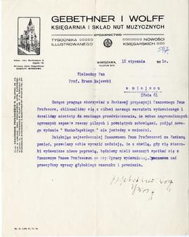 List od firmy Gebethner i Wolff do Erazma Majewskiego (druk  rękopis)  strona 1