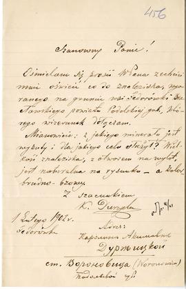 List od Karoliny Durzyckiej do Erazma Majewskiego (rękopis)  strona 1