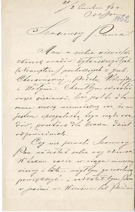 List (rękopis) od Eugeniusza Kulikowskiego do Erazma Majewskiego  strona 1