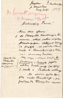 List (rękopis) od Ks. Kujota do Erazma Majewskiego  strona 1