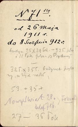 Notatnik nr 71 z odręcznymi notatkami Erazma Majewskiego z okresu od 26.05.1911 r. do 08.08.1912 ...