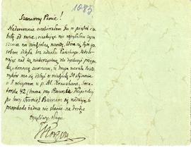 List (rękopis) od Tadeusza Korzona do Erazma Majewskiego  strona 1