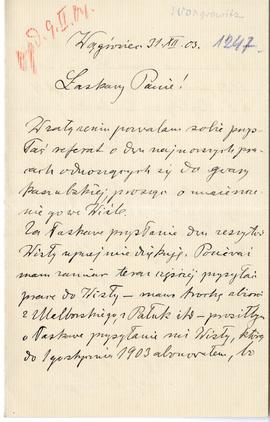 List od prof. dr. Łęgowskiego do Erazma Majewskiego (rękopis)  strona 1