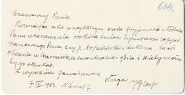 List od Grzegorza Glassa do Erazma Majewskiego (rękopis)  strona 1