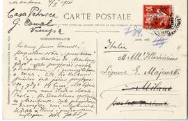 Kartka pocztowa od Władysława Jabłonowskiego do Erazma Majewskiego (druk  znaczek  stempel  rękop...