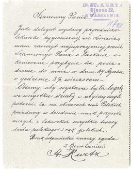 List (rękopis) od Stefana Kurtza do Erazma Majewskiego  strona 1