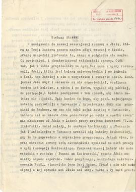 Maszynopis listu Romana Żurowskiego (?) (brak podpisu) do niezidentyfikowanego adresata (Stanisła...