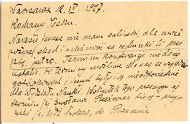 Kartka pocztowa z rękopisem listu Romana Jakimowicza do Józefa Żurowskiego z dnia 12.04.1927 r.  ...