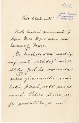 List od Jana Dolensky`ego do Erazma Majewskiego (rękopis)  strona 1